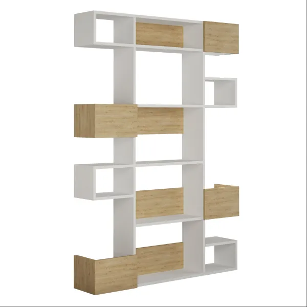 FUNZI LIVING Niho estantería, con estantes y cajas - melamina blanca y color roble