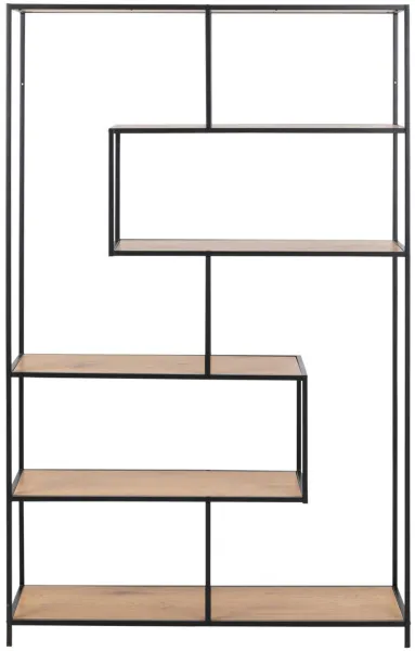 ACT NORDIC Seaford estantería - roble silvestre de papel natural y metal negro (H:185cm x114cm x 35cm)