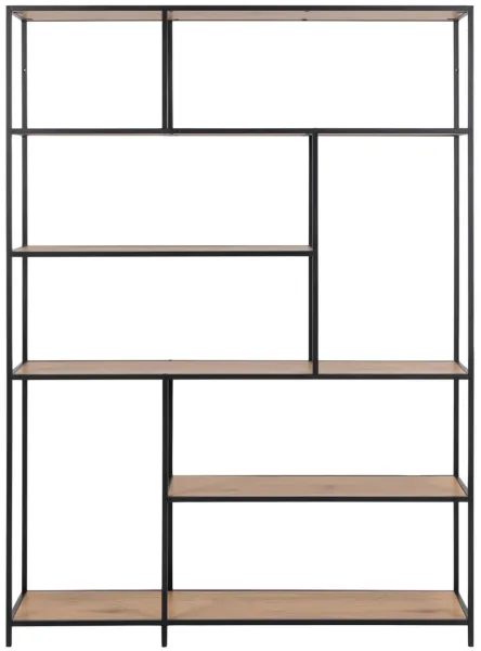 ACT NORDIC Seaford estantería - roble silvestre de papel natural y metal negro (H:185cm x135cm x 35cm)