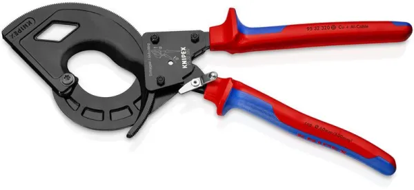 Cizalla para cables Knipex (principio de trinquete, 3 etapas) negra atramentada, con mango multicomponente 320 mm
