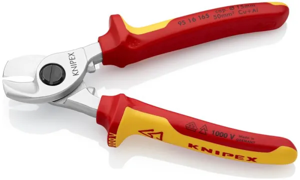 Cizalla para cables Knipex cromada, aprobada por VDE 165 mm
