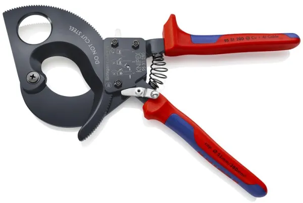 Cizalla para cables Knipex (principio de trinquete) lacada en negro, con mango multicomponente 280 mm