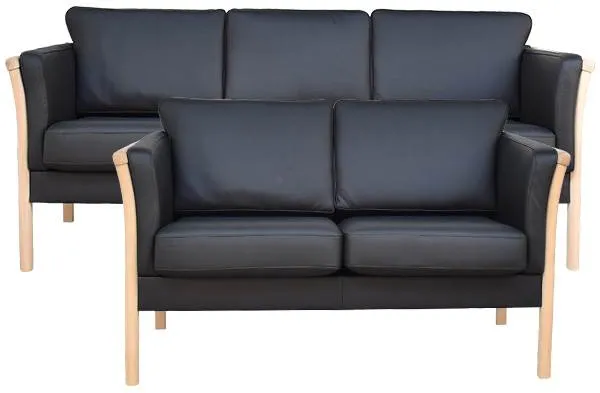 Conjunto de sofás Lene Lux 3+2 personas - Cuero negro - Varias variantes