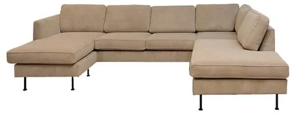 Sofá Thy con chaise longue y open-end - 305 x 210 cm - terciopelo beige - orientado a la izquierda