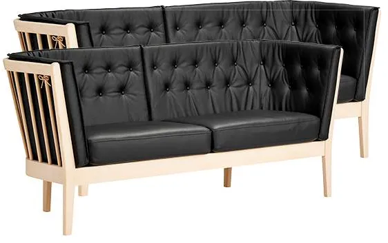 Conjunto de sofás Stouby Maria 2+3 personas - haya - cuero negro