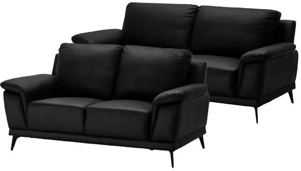 Conjunto de sofás Dortmund en cuero negro - 2 + 3 personas.