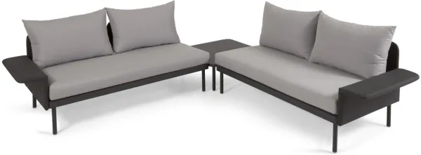 Zaltana, Conjunto de sofás de exterior, negro, aluminio